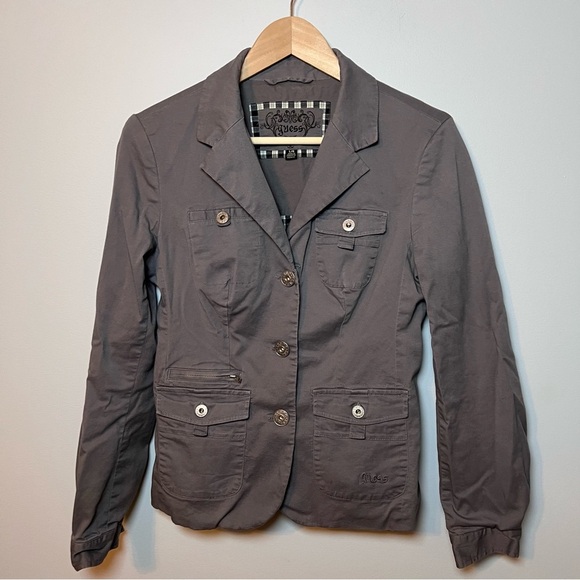 Guess Blazer Jacket Womens‎ L Charcoal Gray Stretch Casual Office Career Work - Picture 1 of 8